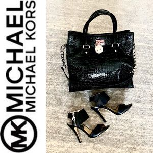 Stunning Michael Kors Black Leather Croc Handbag